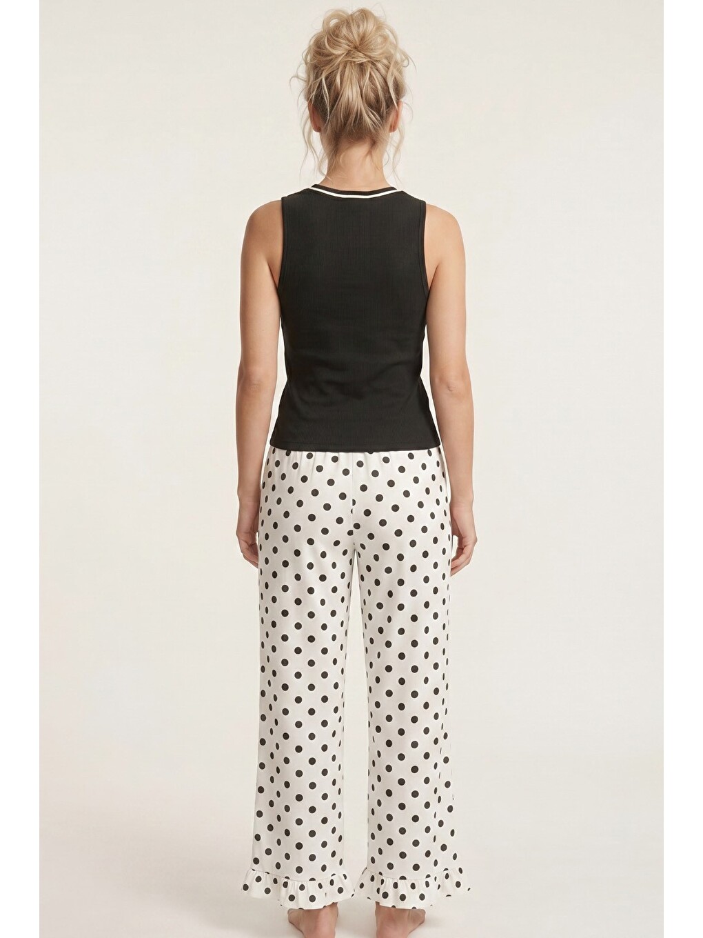 Siyah Üst Pamuklu Fitilli Kaşkorse Atletli İnce Soft Örme Pijama Takımı 8052-2