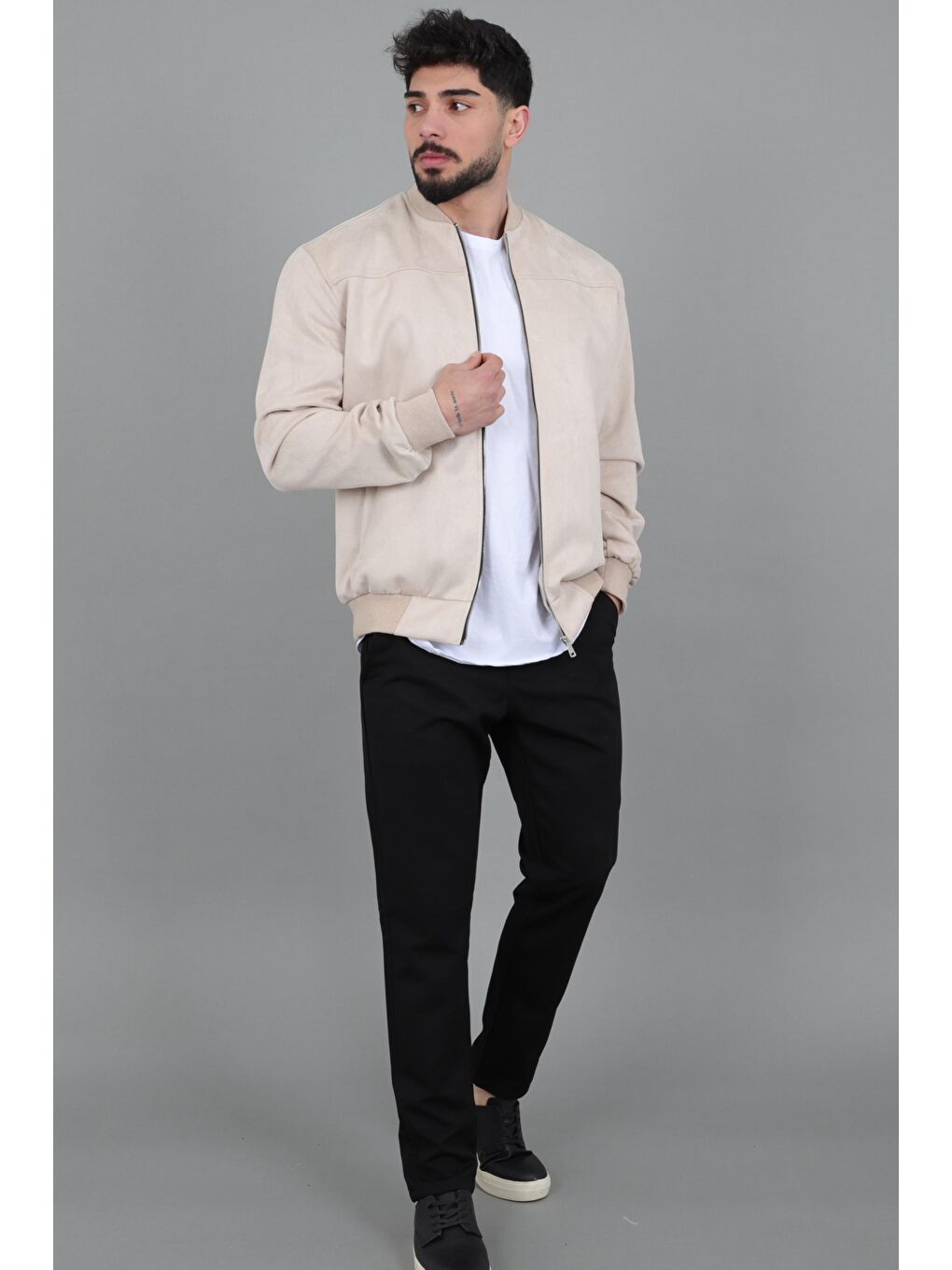 Ekru Kolej Yaka Bel Lastikli Süet Mevsimlik Mont BL 1711-60287-4