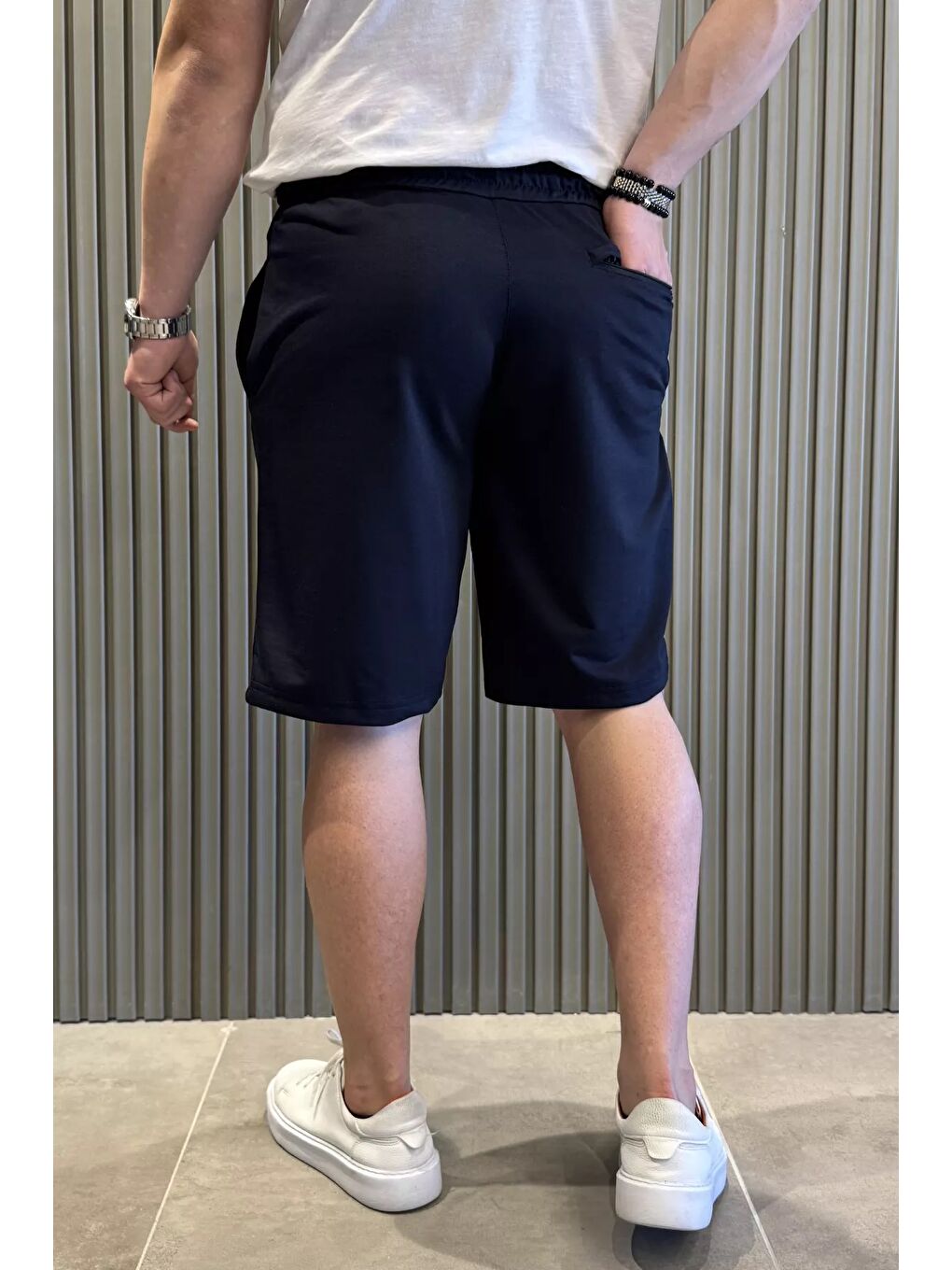 Lacivert Erkek Cepli Bel Bağcıklı Şort-2