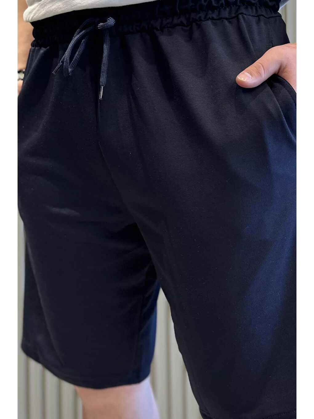 Lacivert Erkek Cepli Bel Bağcıklı Şort-3