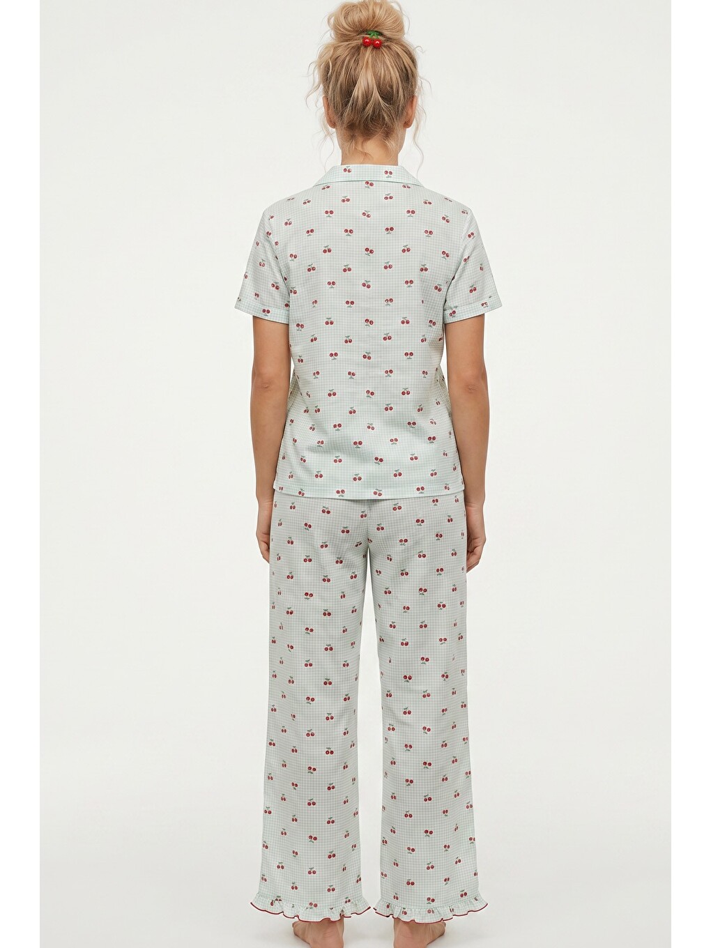 Yeşil İnce Soft Örme Mevsimlik Düğmeli Pijama Takımı 8043-2