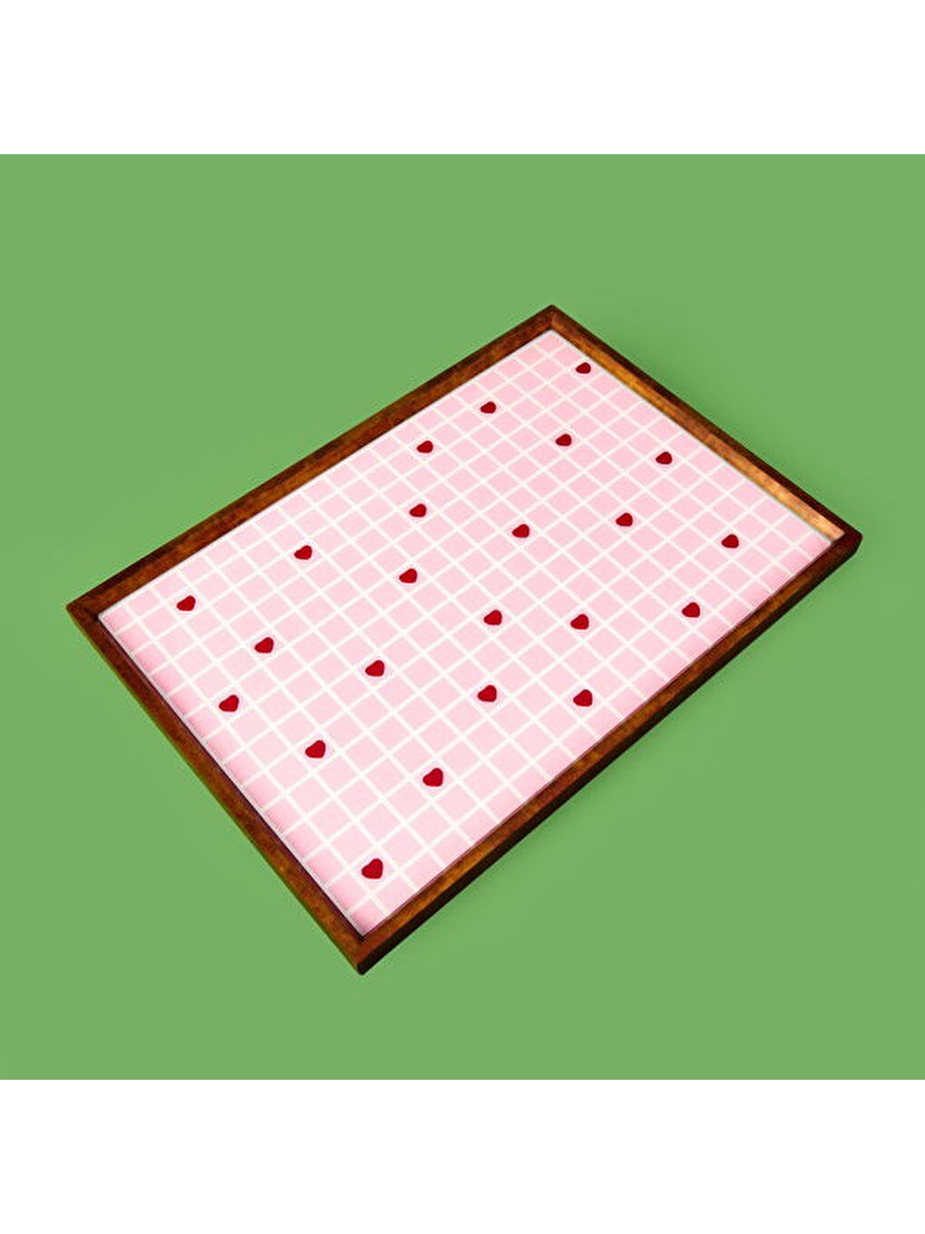 Karışık Deco Kırmızı Kalp Dekoratif Desenli Tepsi - Kırmızı / Pembe - 28,5x41 cm