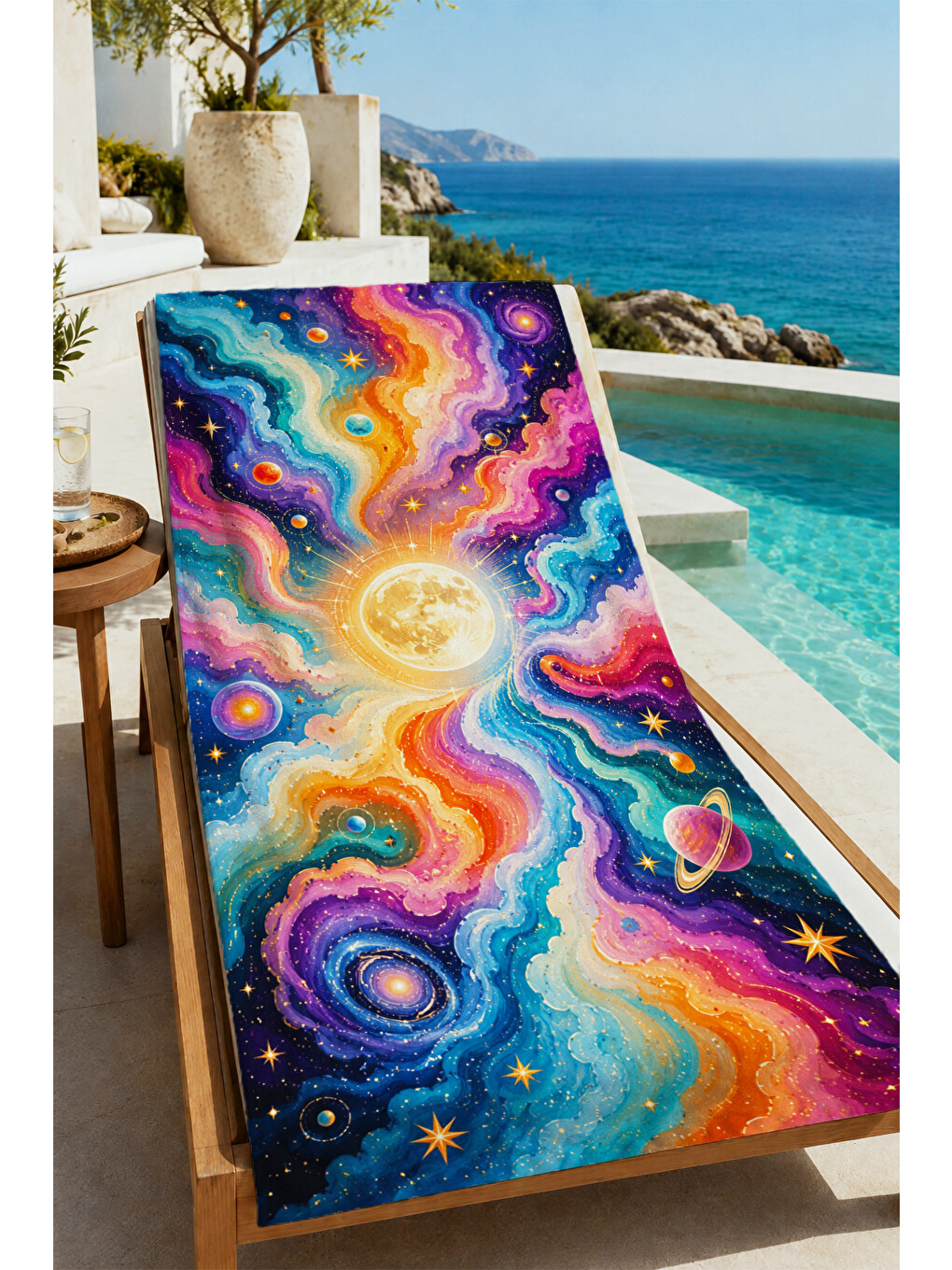 Mor Psychedelic Kozmik Galaksi Ve Nebula Desenli 70x150 Plaj Havlusu - Dijital Baskılı Banyo Havlusu