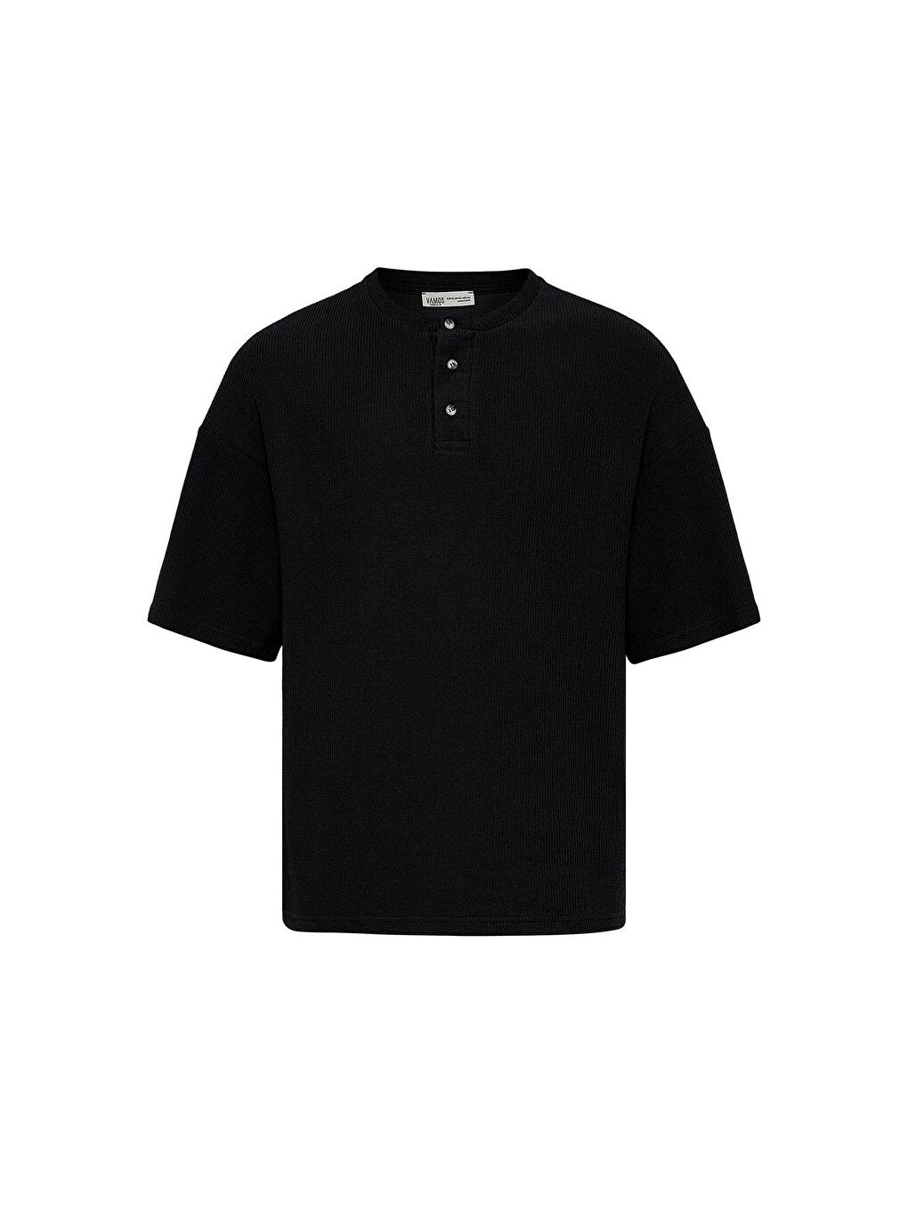 Düğmeli Yaka Oversize Tişört Siyah-1