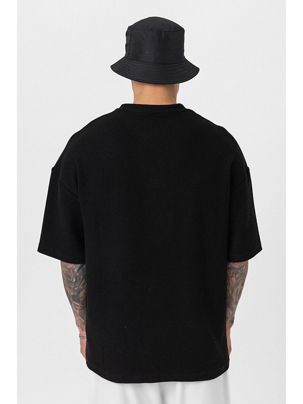 Düğmeli Yaka Oversize Tişört Siyah-4