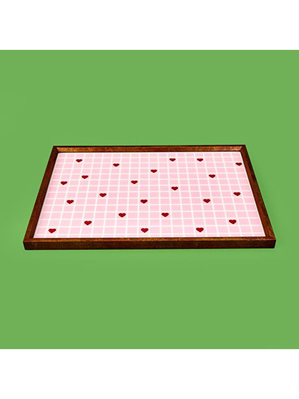 Karışık Deco Kırmızı Kalp Dekoratif Desenli Tepsi - Kırmızı / Pembe - 28,5x41 cm-1