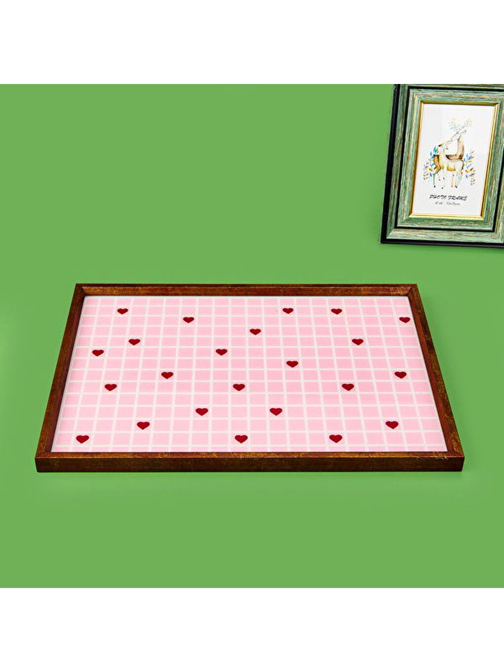 Karışık Deco Kırmızı Kalp Dekoratif Desenli Tepsi - Kırmızı / Pembe - 28,5x41 cm-2