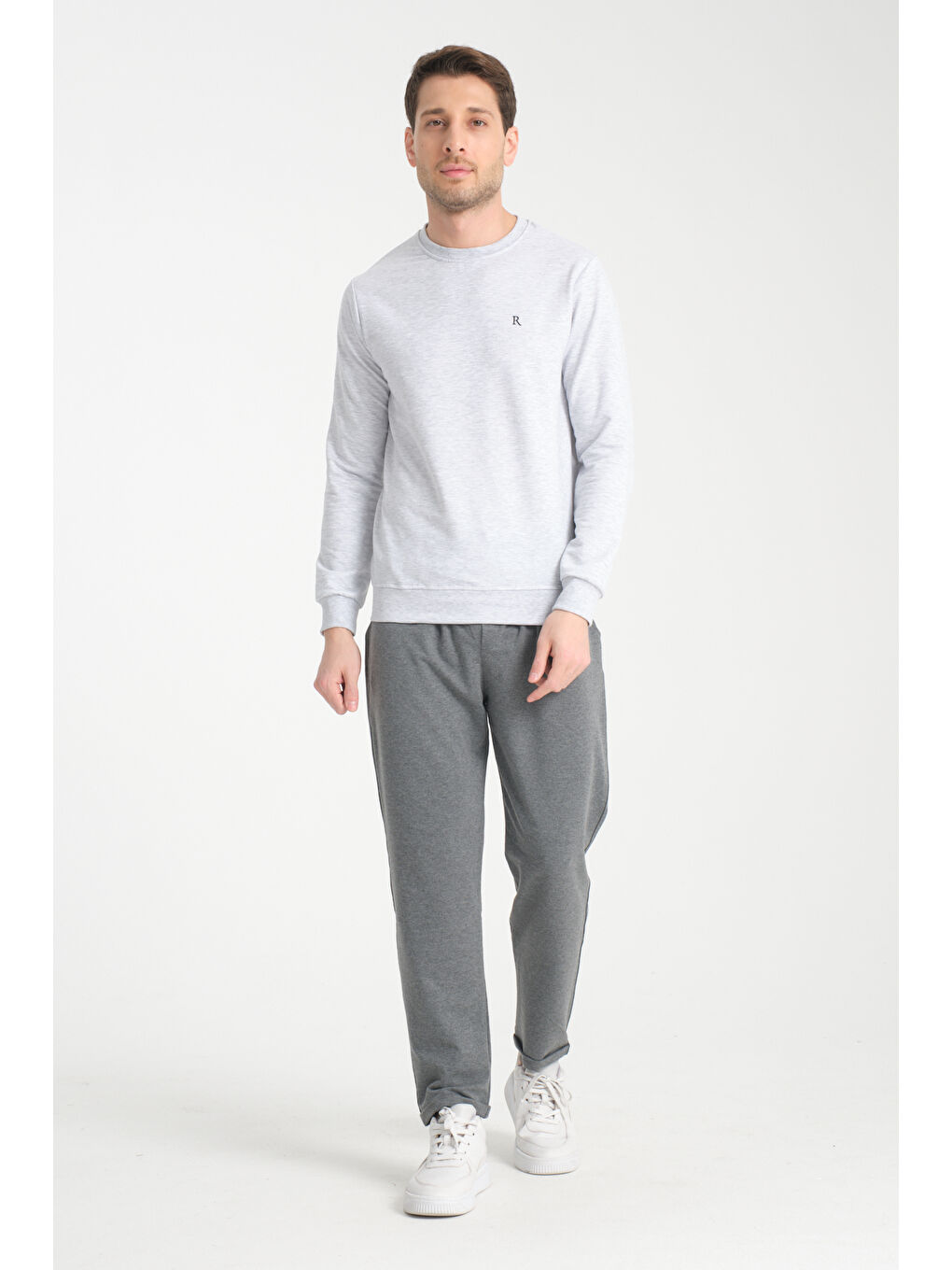 Gri Erkek Uzun Kol Bisiklet Yaka Sweatshirt 3206