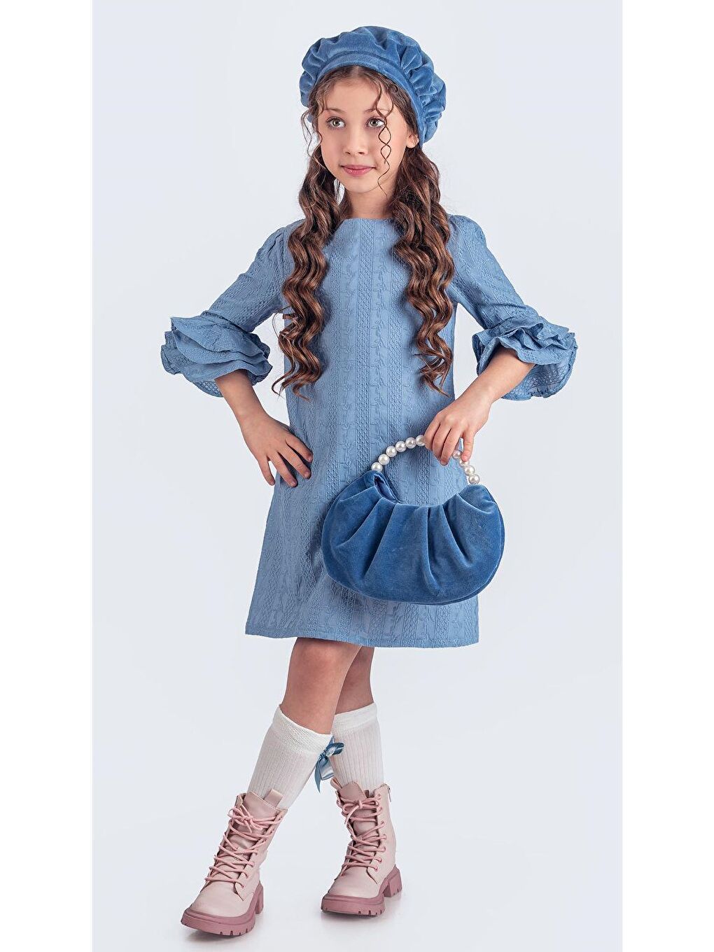 Mavi Miss Clarice Kız Çocuk Fransız Bere, Çanta, Çorap Ve Elbise Takım M00704