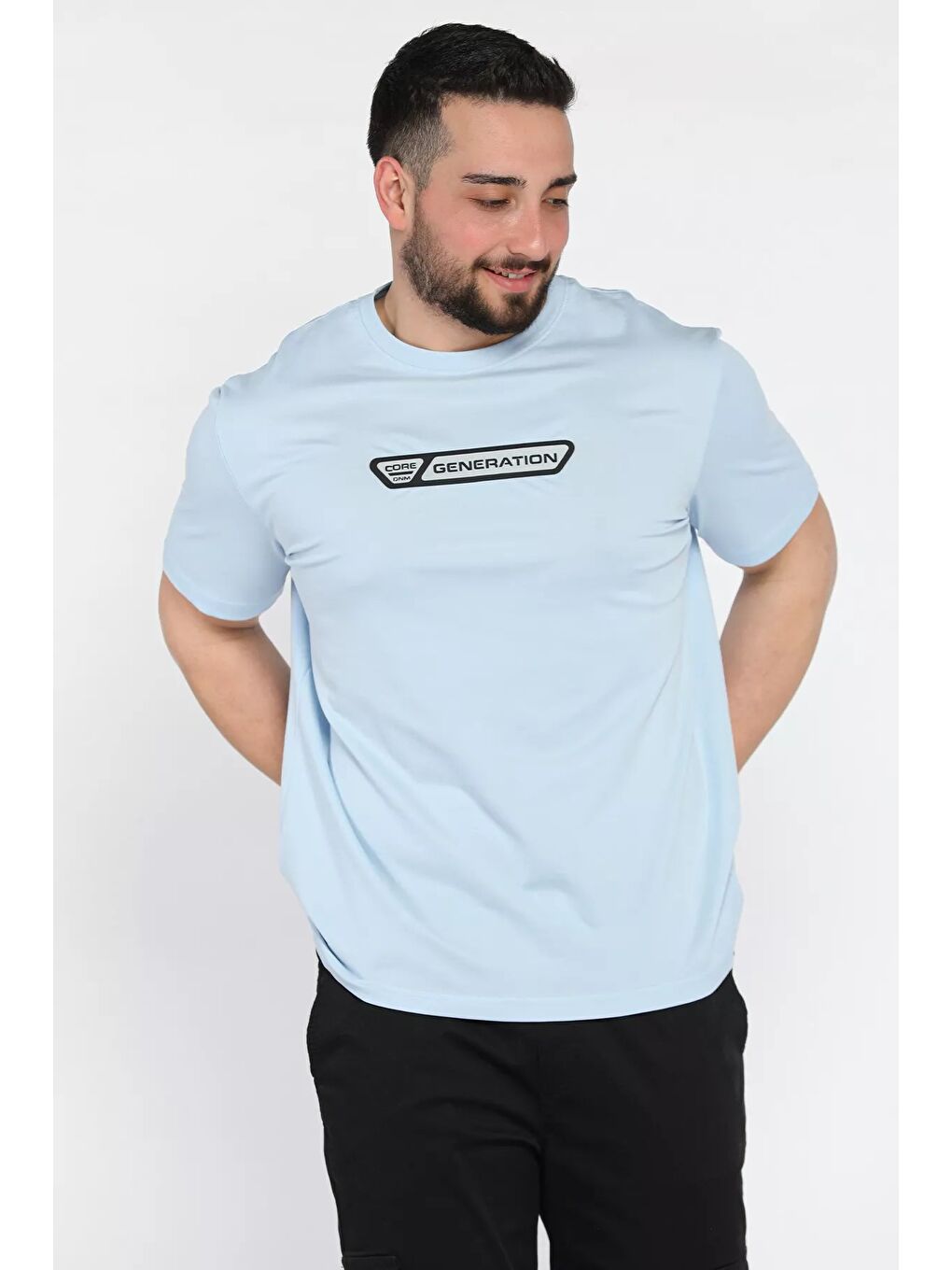 Mavi Erkek Ön Baskılı Bisiklet Yaka Tişört-1