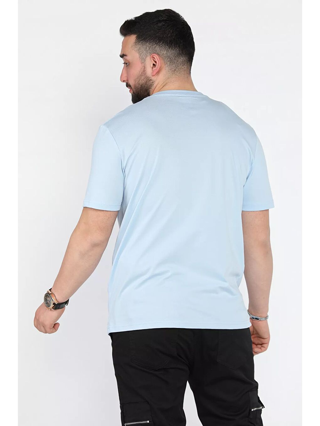 Mavi Erkek Ön Baskılı Bisiklet Yaka Tişört-2