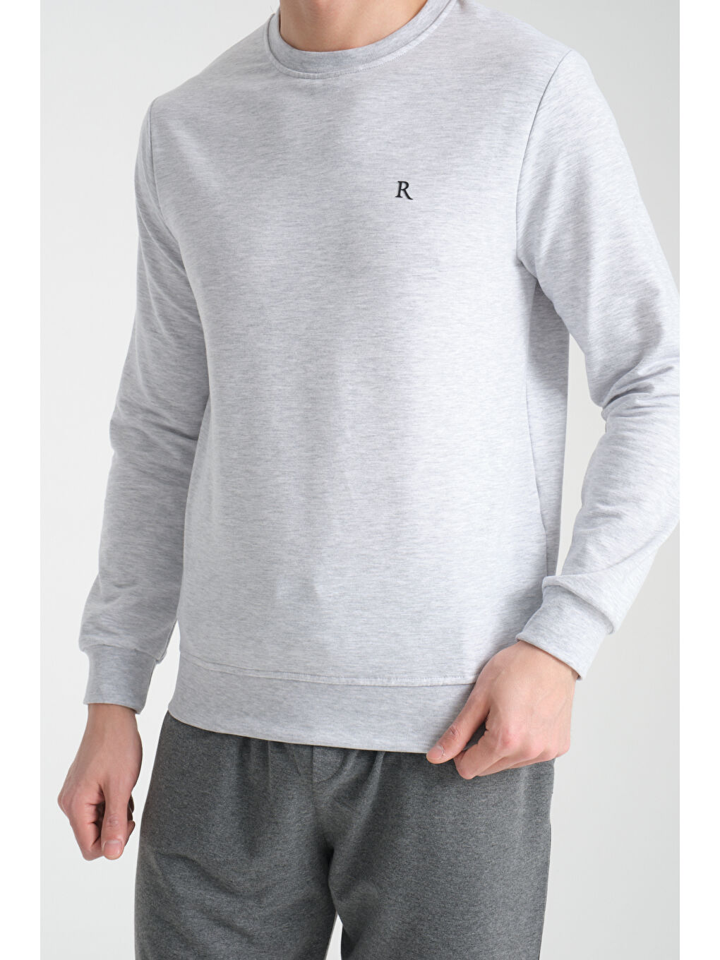 Gri Erkek Uzun Kol Bisiklet Yaka Sweatshirt 3206-2