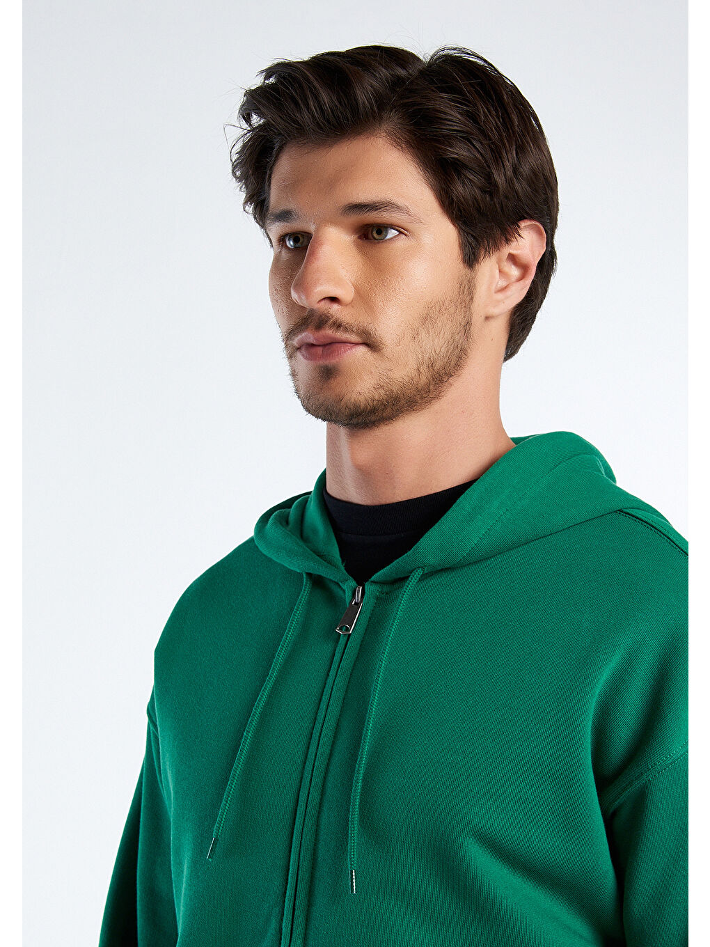 United Colors Of Benetton Erkek Koyu Yeşil Kapüşonlu Fermuarlı Sweatshirt - 2