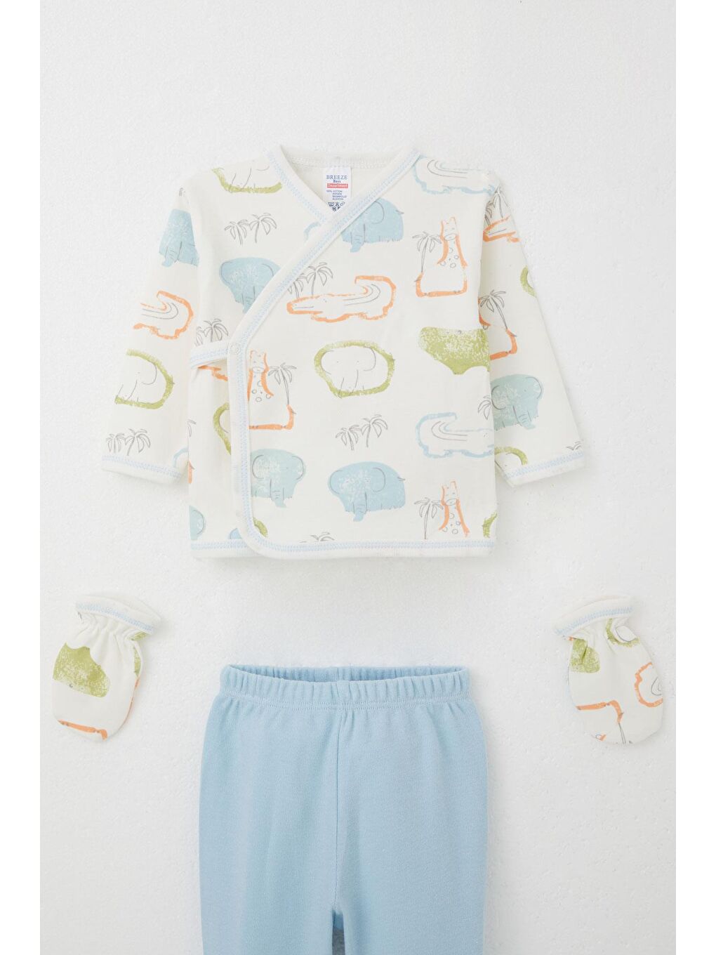 Erkek Bebek Hastane Çıkışı 5 Li Safari Temalı Sevimli Hayvancıklar Desenli Ekru (0-3 Ay)-2