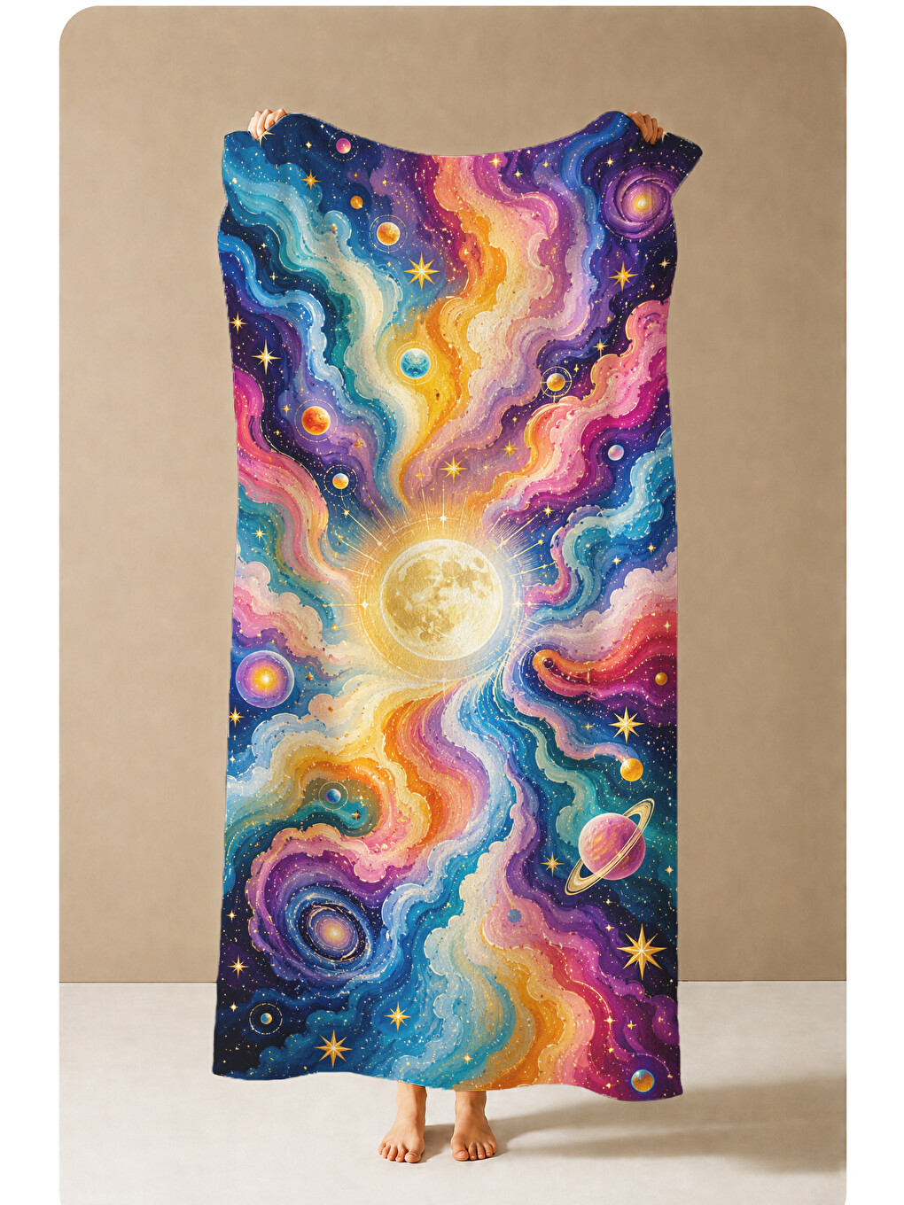 Mor Psychedelic Kozmik Galaksi Ve Nebula Desenli 70x150 Plaj Havlusu - Dijital Baskılı Banyo Havlusu-3