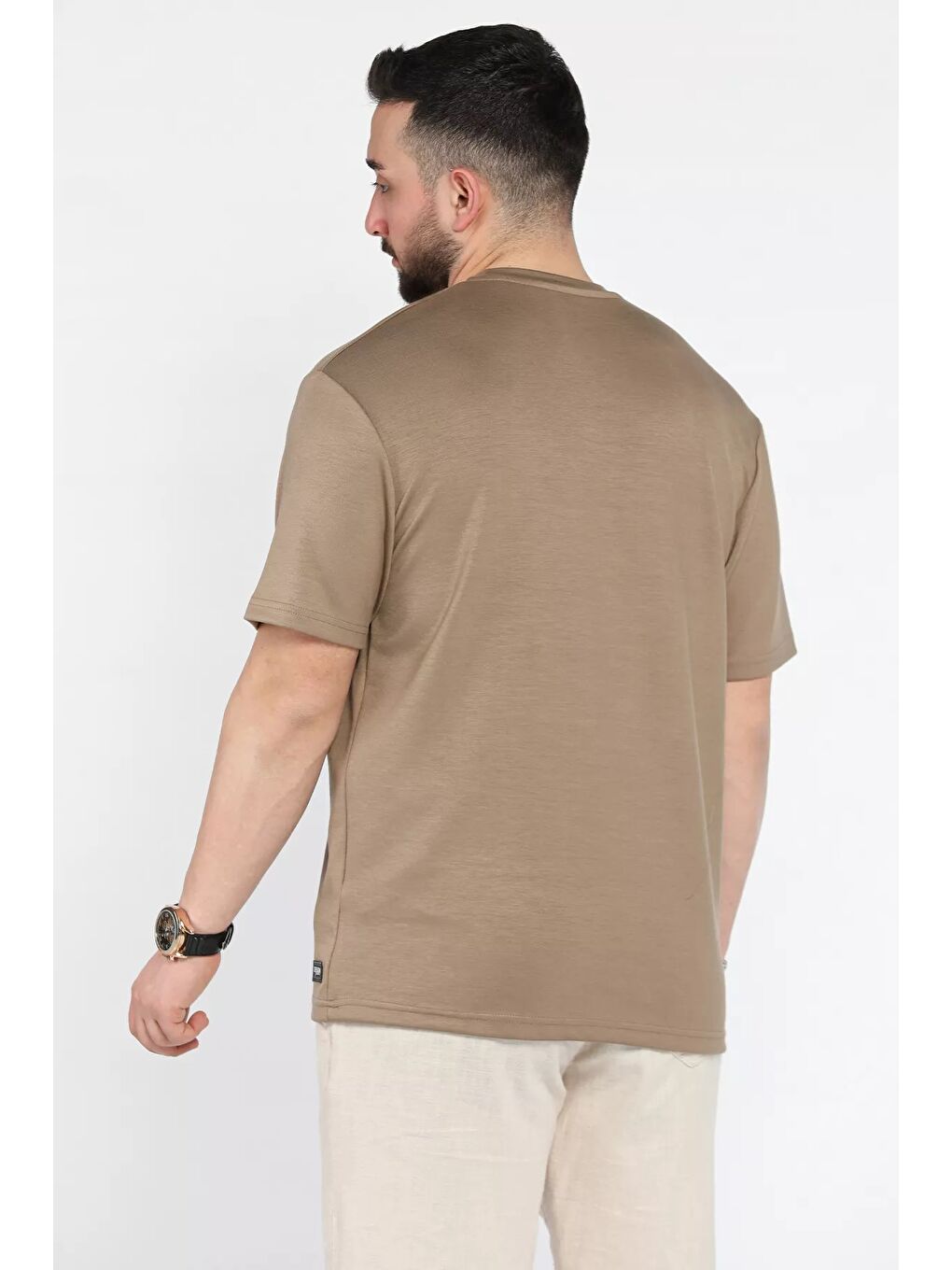 Bej Erkek Bisiklet Yaka Tişört-2