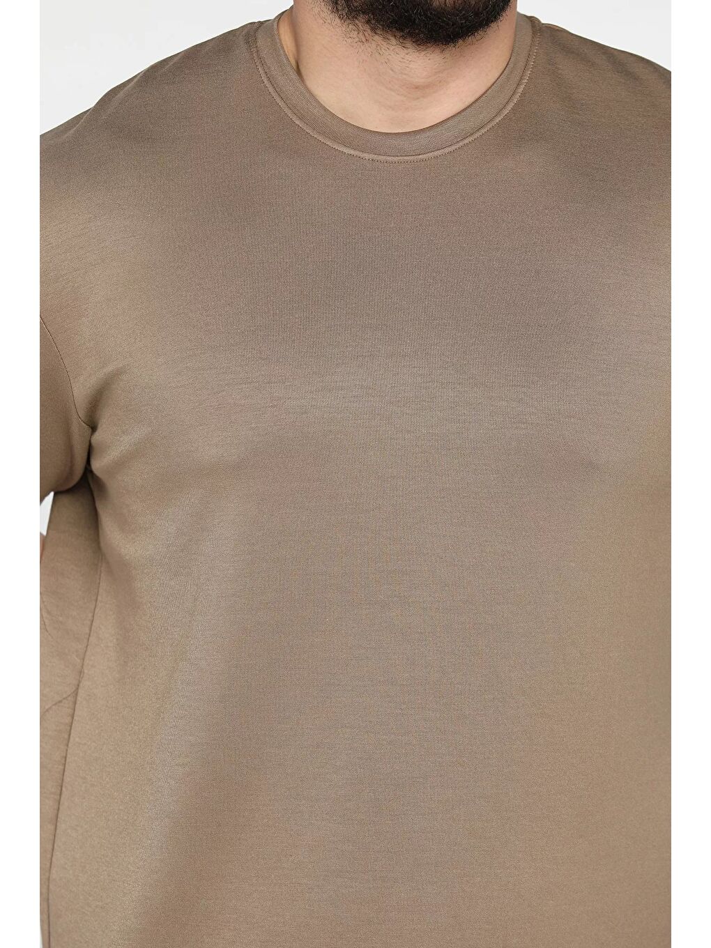 Bej Erkek Bisiklet Yaka Tişört-3