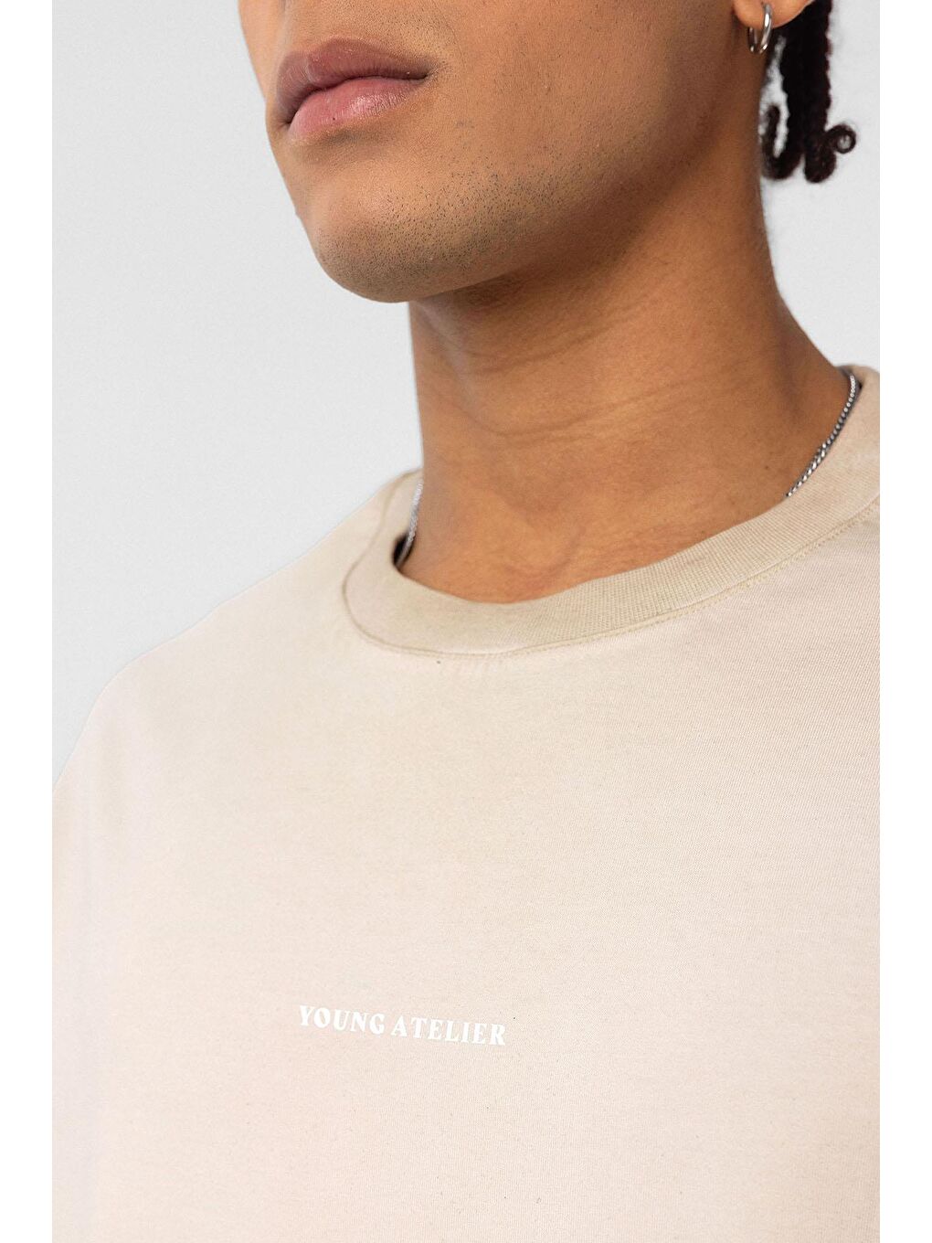 Bej Yıkamalı Oversize Tişört Taş-5