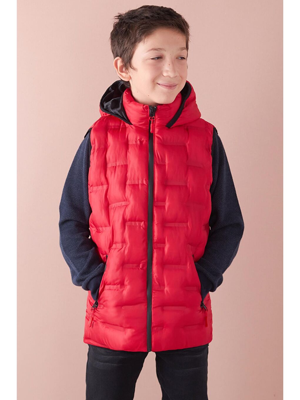Kırmızı Erkek Çocuk Desenli Kapüşonlu Şişme Yelek 14582-1