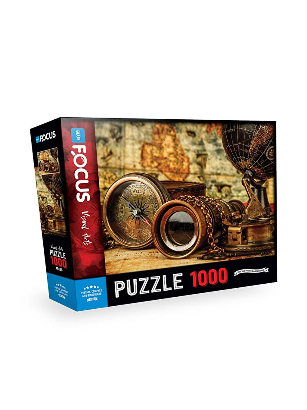 Blue Focus Karışık 1000 Parça Puzzle - Nostaljik Pusula ve Dürbün (Vintage Compass and Binoculars) - 1