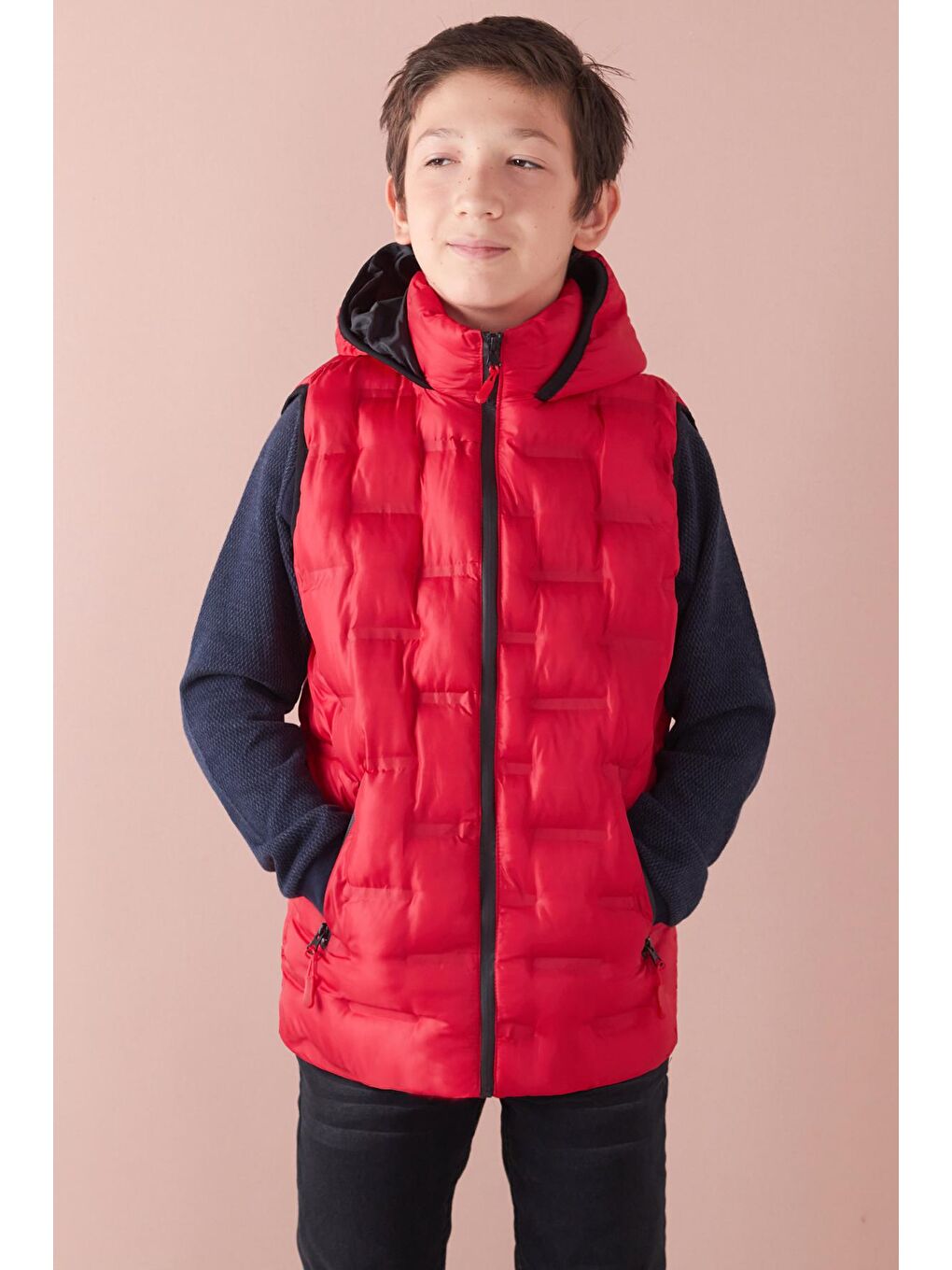 Kırmızı Erkek Çocuk Desenli Kapüşonlu Şişme Yelek 14582-2