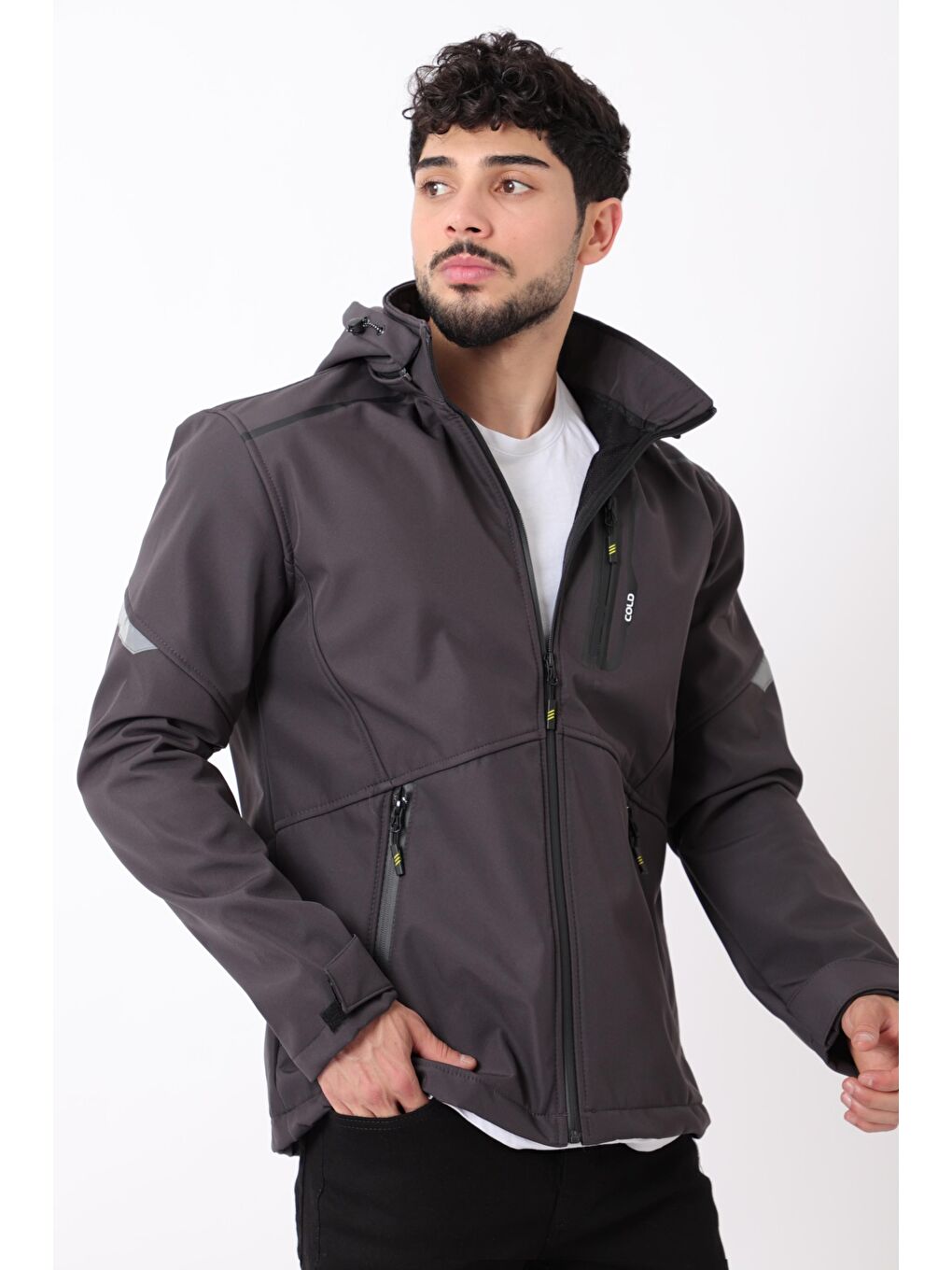 Stilkombin Gri Reflektörlü Çıkarılabilir Kapüşonlu Softshell Mont Bl 1701_50388