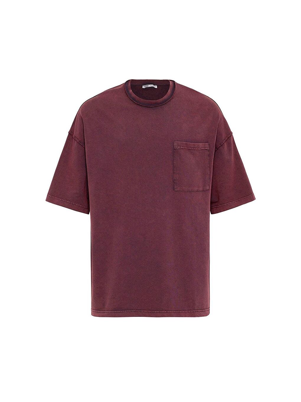 Yıkamalı Oversize Cepli Tişört Bordo-1