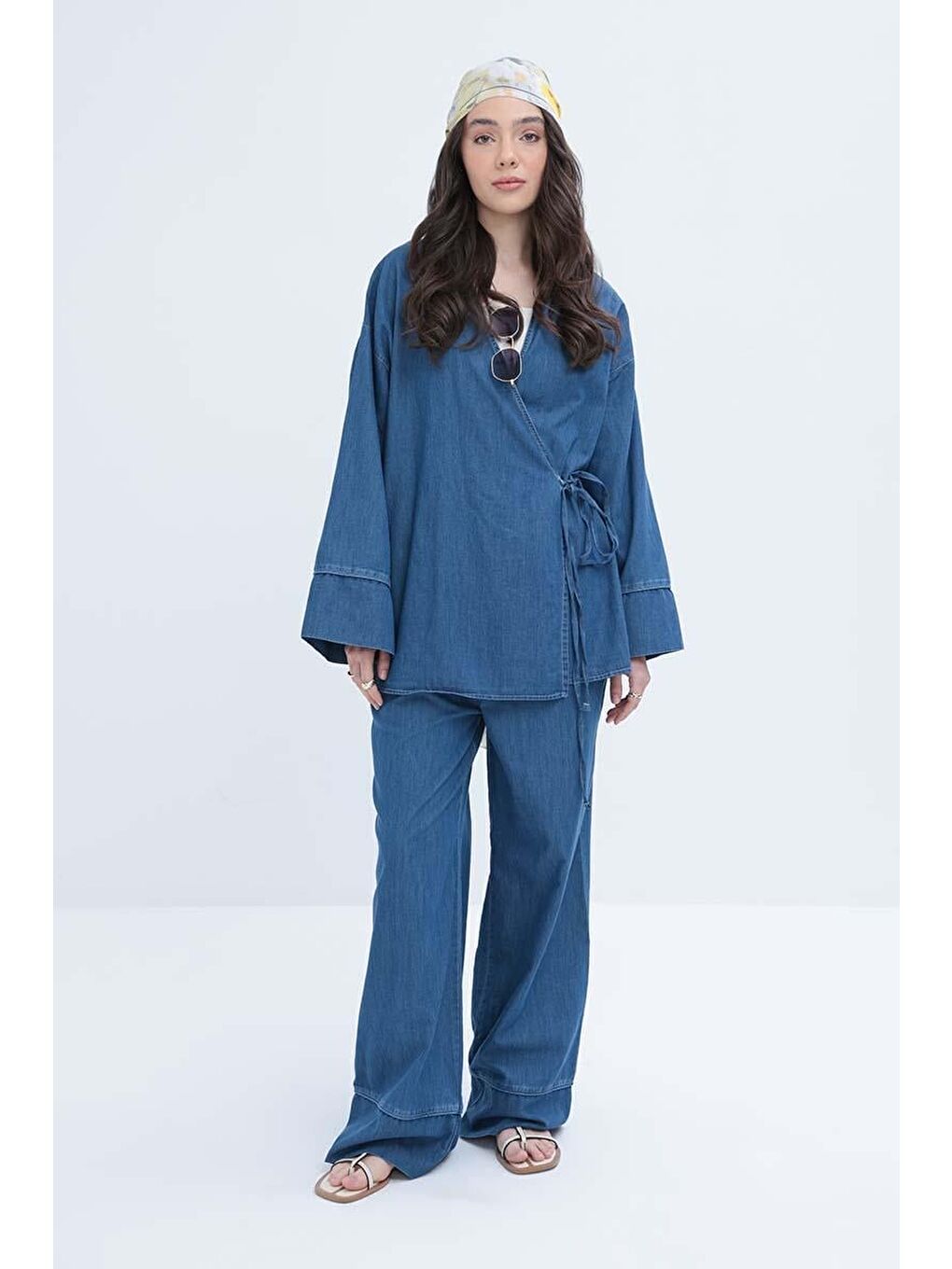 Koyu Mavi-Bel Bağlamalı Pantolonlu Takım-1