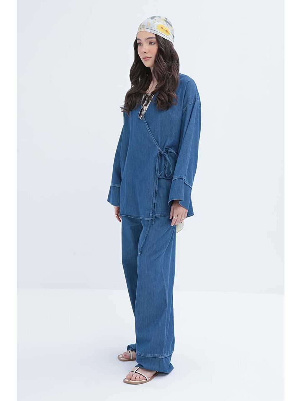 Koyu Mavi-Bel Bağlamalı Pantolonlu Takım-2