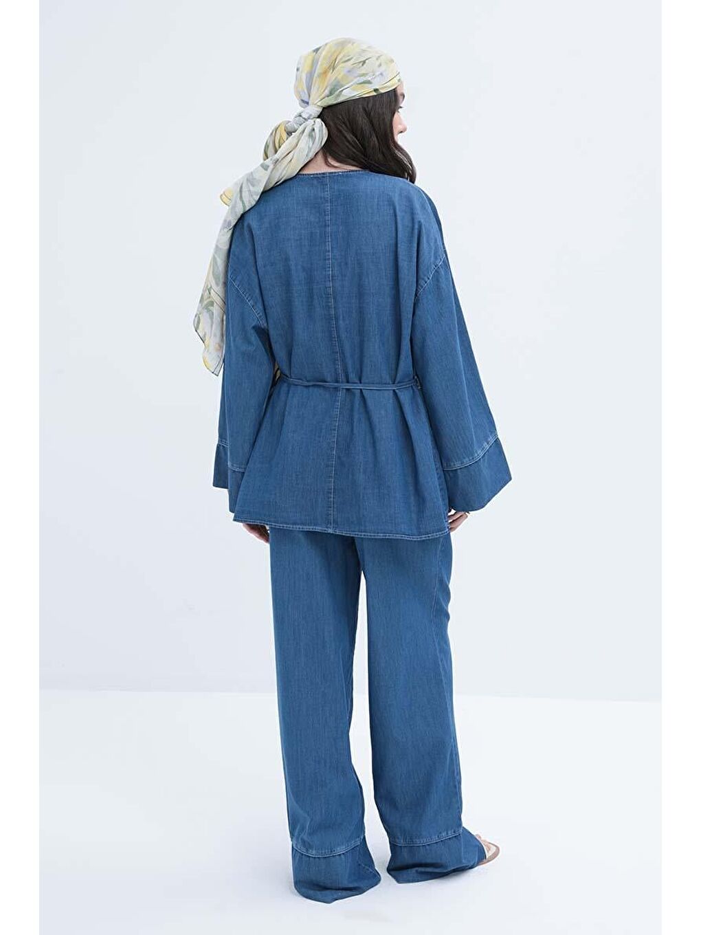 Koyu Mavi-Bel Bağlamalı Pantolonlu Takım-3