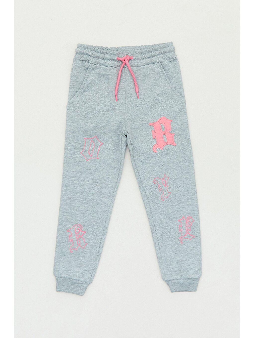 Gri Baskılı Beli Lastikli Jogger Kız Çocuk Eşofman Altı