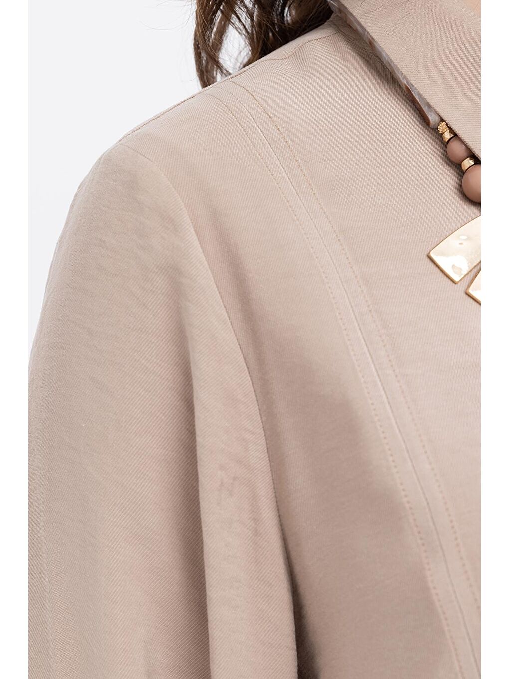 Bej Vizon-Yırtmaç Detaylı Büyük Beden Modal Pantolonlu Takım-6