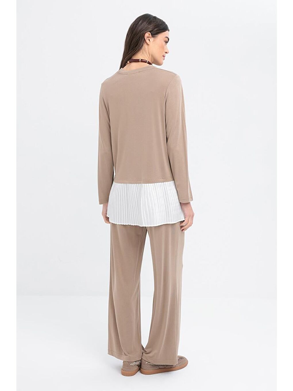 Bej Vizon-Pilise Garnili Pantolonlu Takım-3