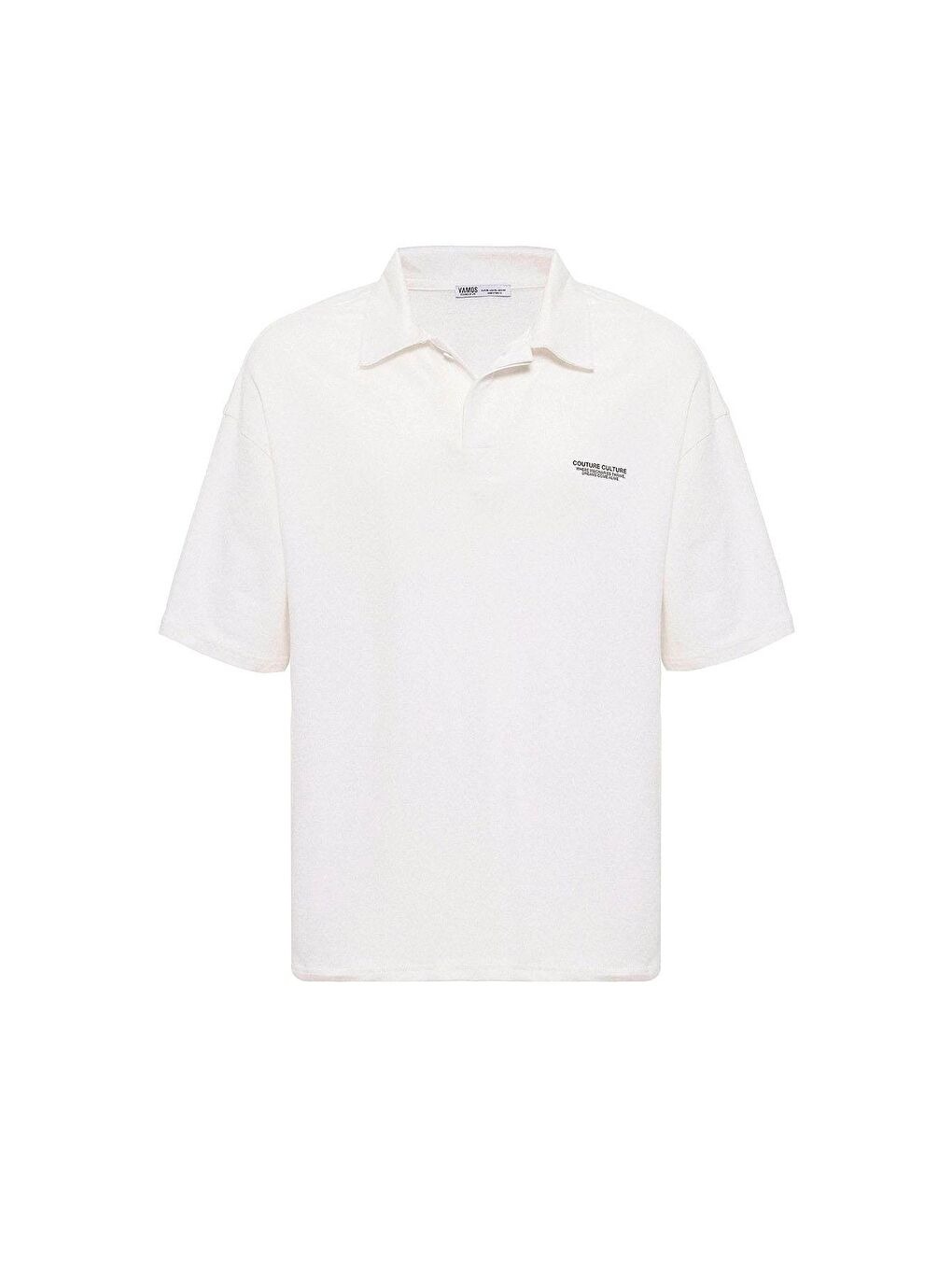 Polo Yaka Oversize Tişört Ekru-1