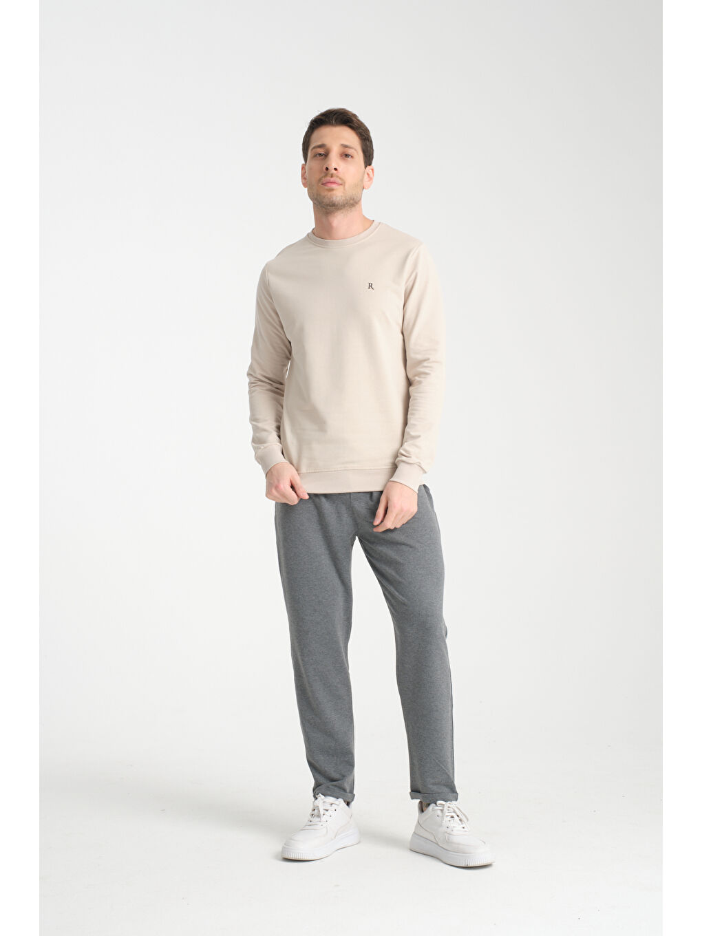 Bej Erkek Uzun Kol Bisiklet Yaka Sweatshirt 3206