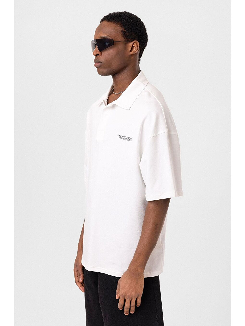 Polo Yaka Oversize Tişört Ekru-3
