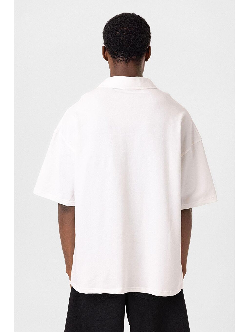 Polo Yaka Oversize Tişört Ekru-4