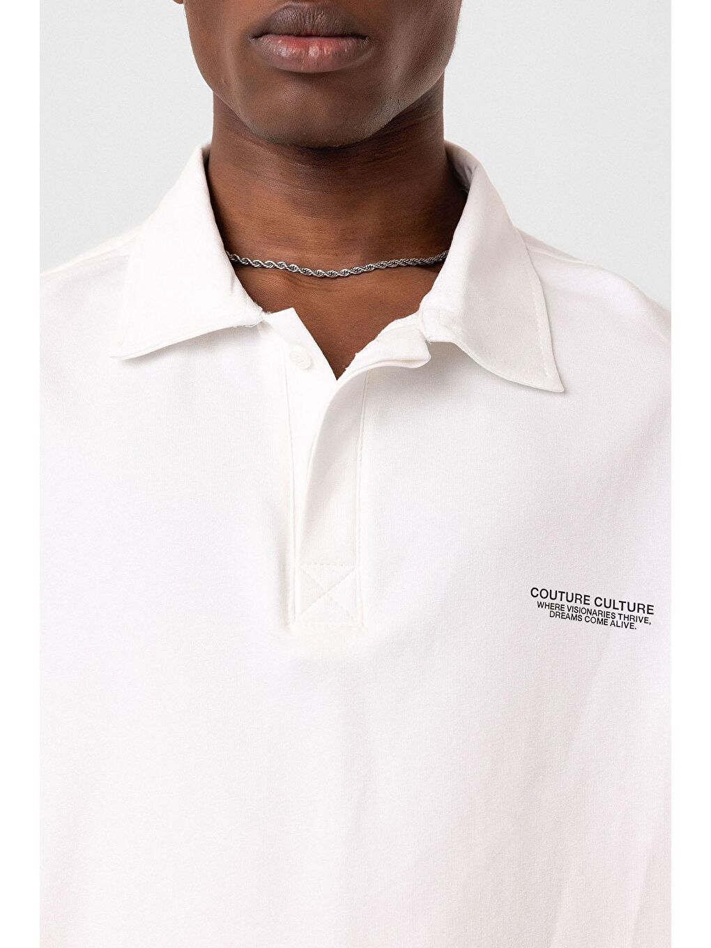 Polo Yaka Oversize Tişört Ekru-5