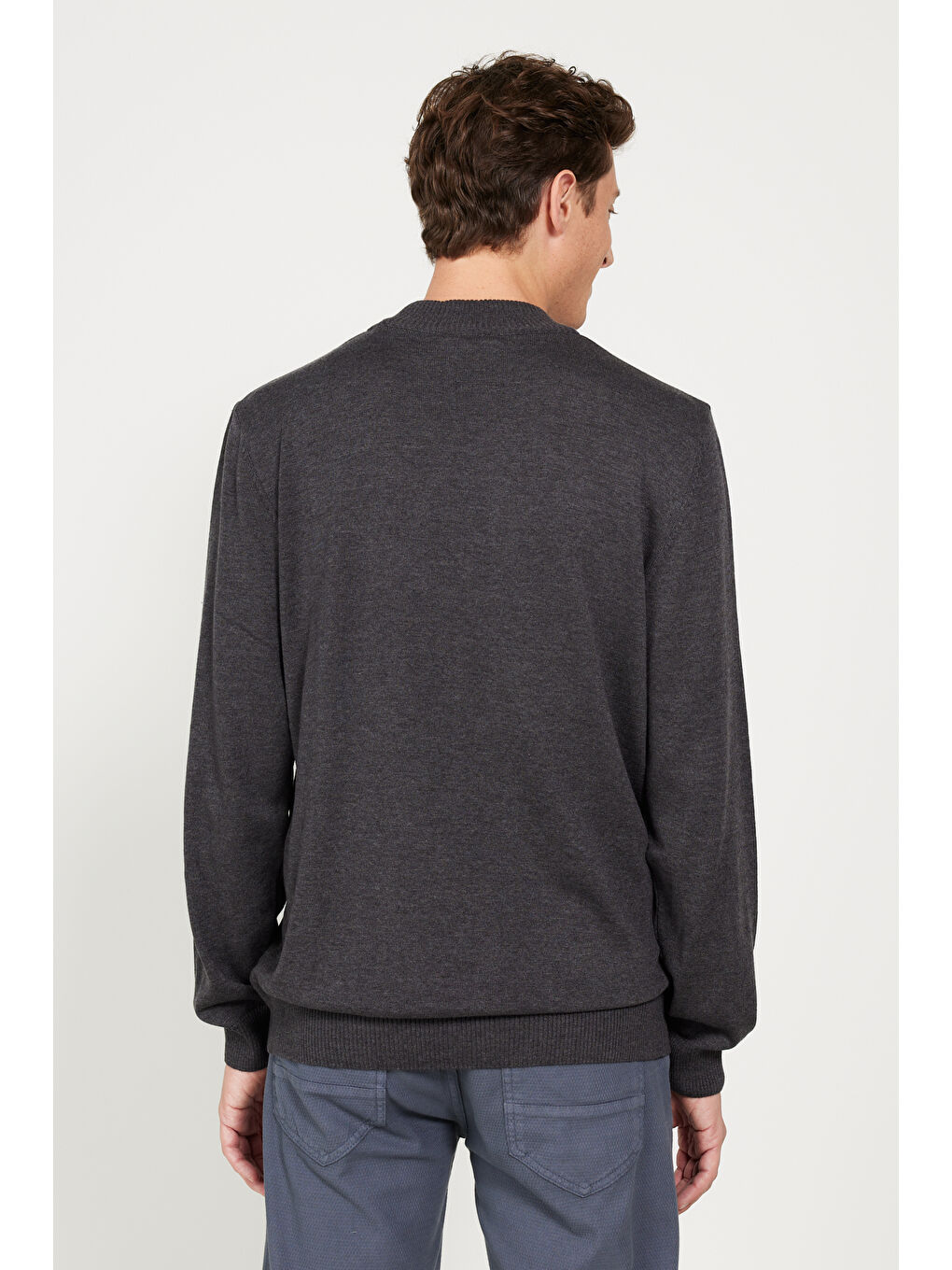 Erkek Antrasit-Melanj Standart Fit Normal Kesim Yarım Balıkçı Yaka Pamuklu Triko Kazak-4