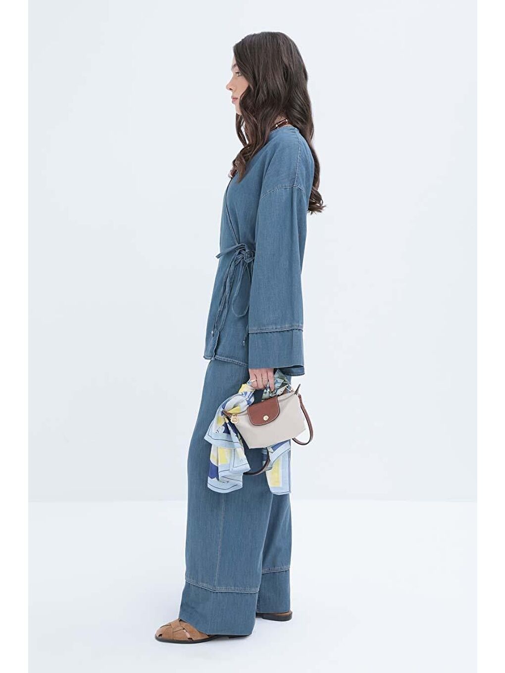 Açık Mavi-Bel Bağlamalı Pantolonlu Takım-2