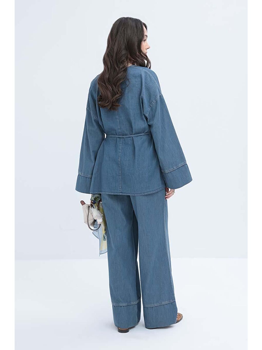 Açık Mavi-Bel Bağlamalı Pantolonlu Takım-3