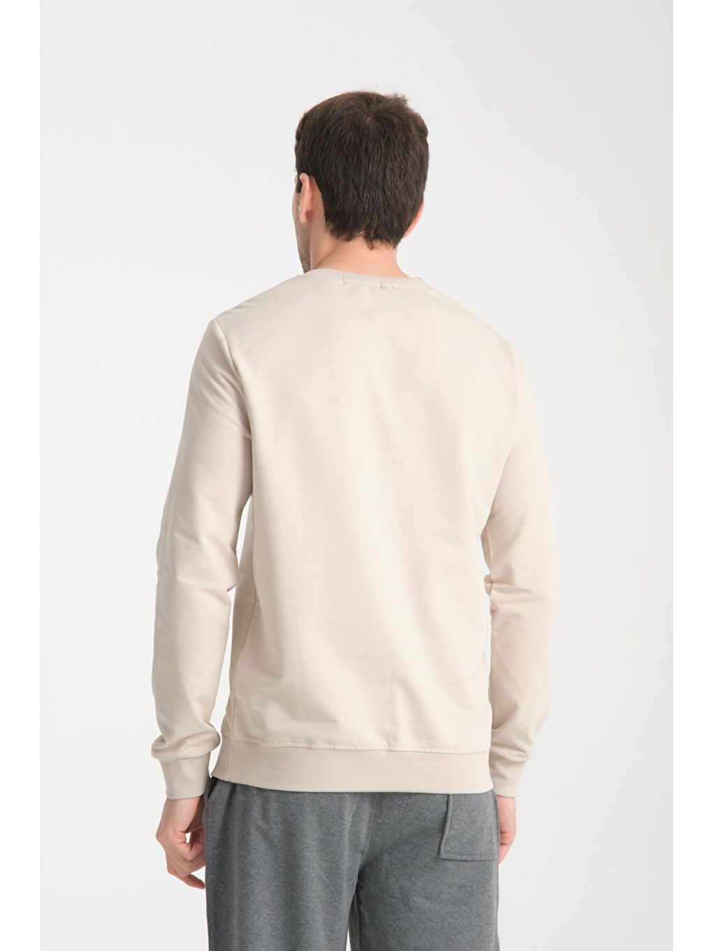 Bej Erkek Uzun Kol Bisiklet Yaka Sweatshirt 3206-4