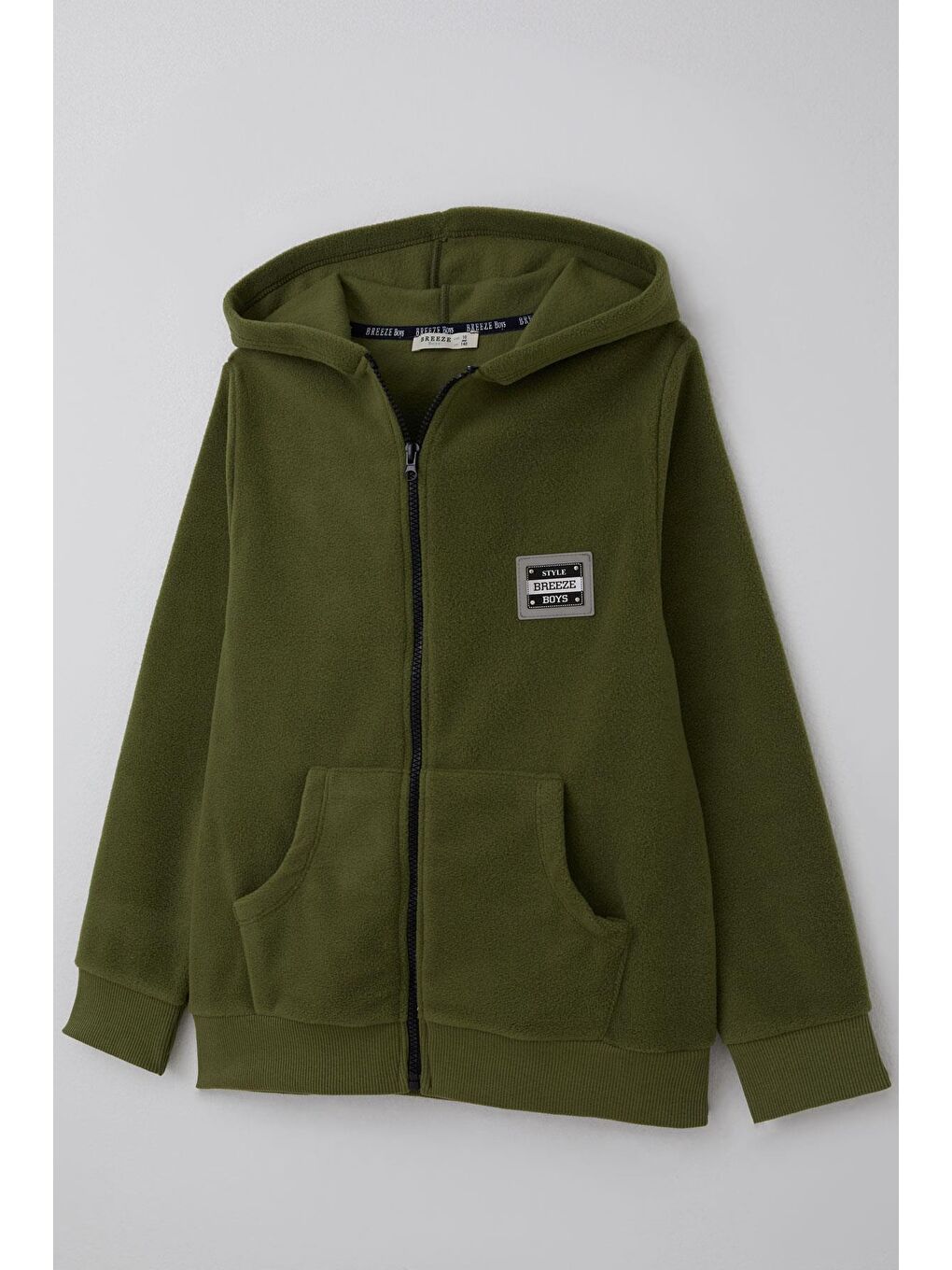 Erkek Çocuk Polar Hırka Kapüşonlu Arma Detaylı Haki Yeşil (9-14 Yaş)-2