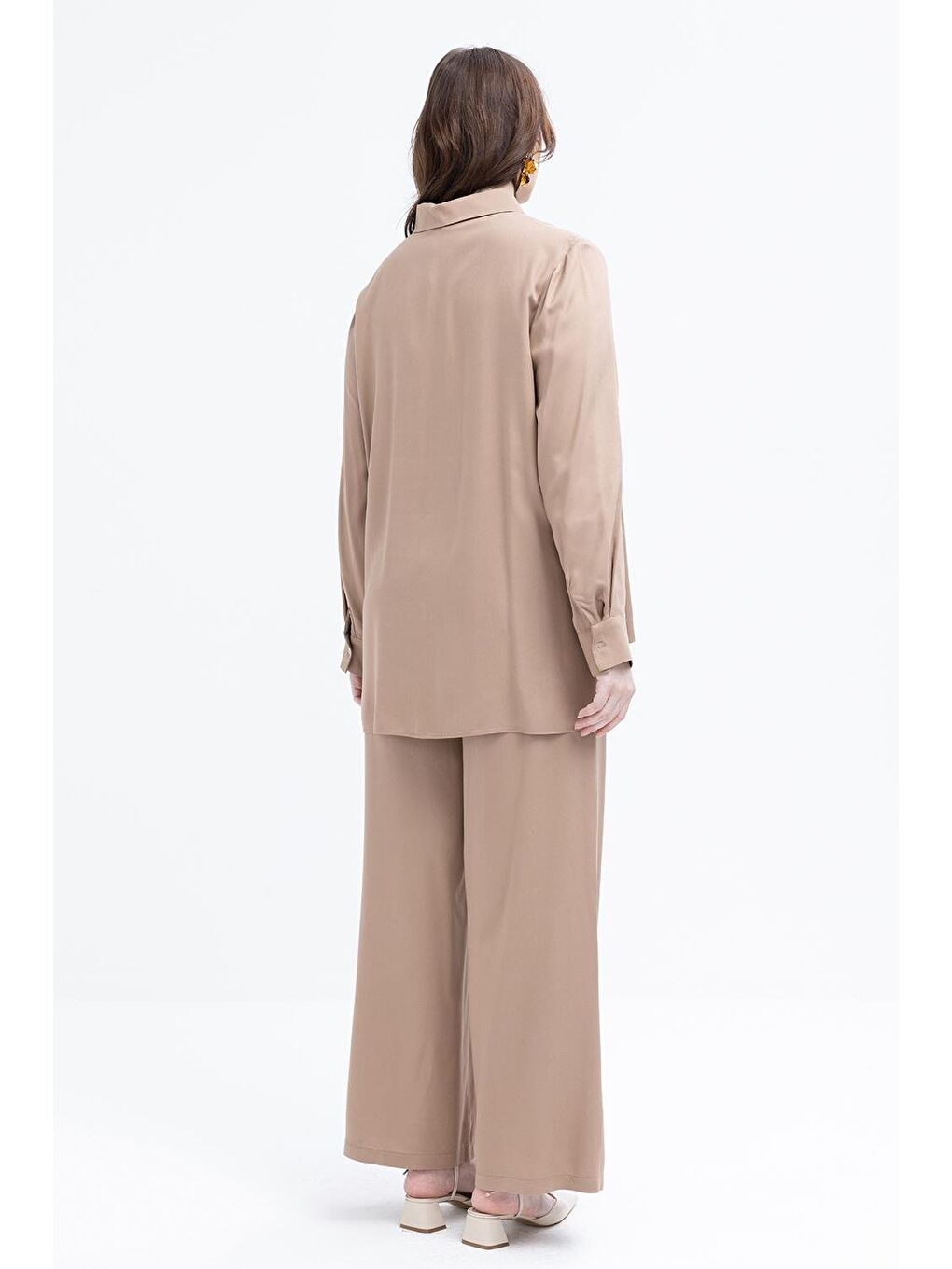 Bej Vizon-Cep Detaylı Büyük Beden Pantolonlu Takım-2