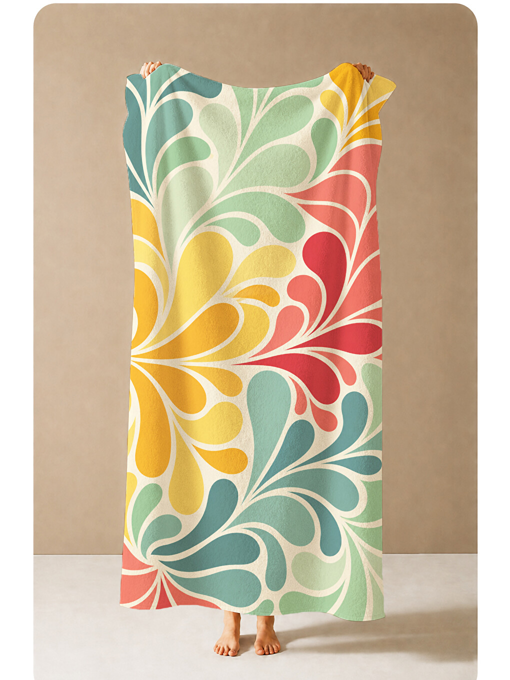 Pembe Retro 70'ler Büyük Çiçek Yapraklı Renkli Desenli 70x150 Plaj Havlusu - Dijital Baskılı Banyo Havlusu-3