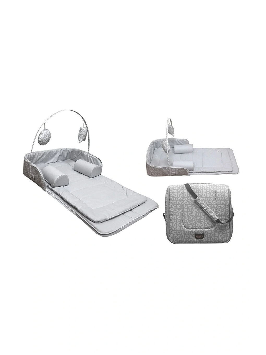 Oyuncaklı Portatif Yatak Alt Açma Anne Çantası Gri