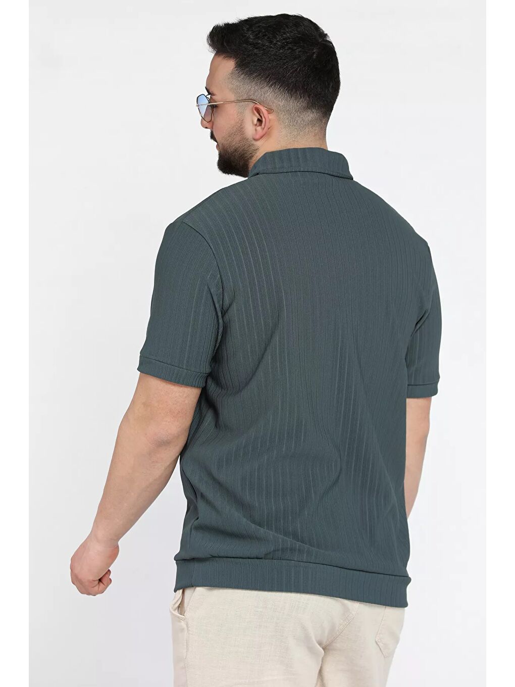 Petrol Erkek Polo Yaka Yarım Fermuarlı Tişört-2