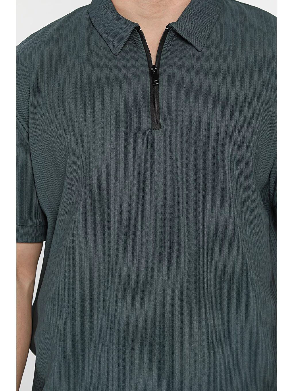 Petrol Erkek Polo Yaka Yarım Fermuarlı Tişört-3