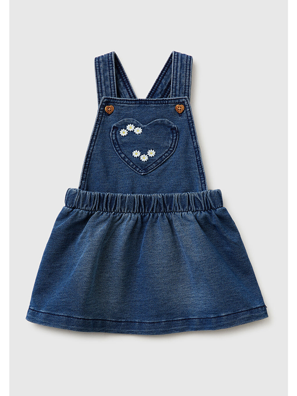 Bebek Lacivert Kalp Cepli Askılı Denim Tulum Etek