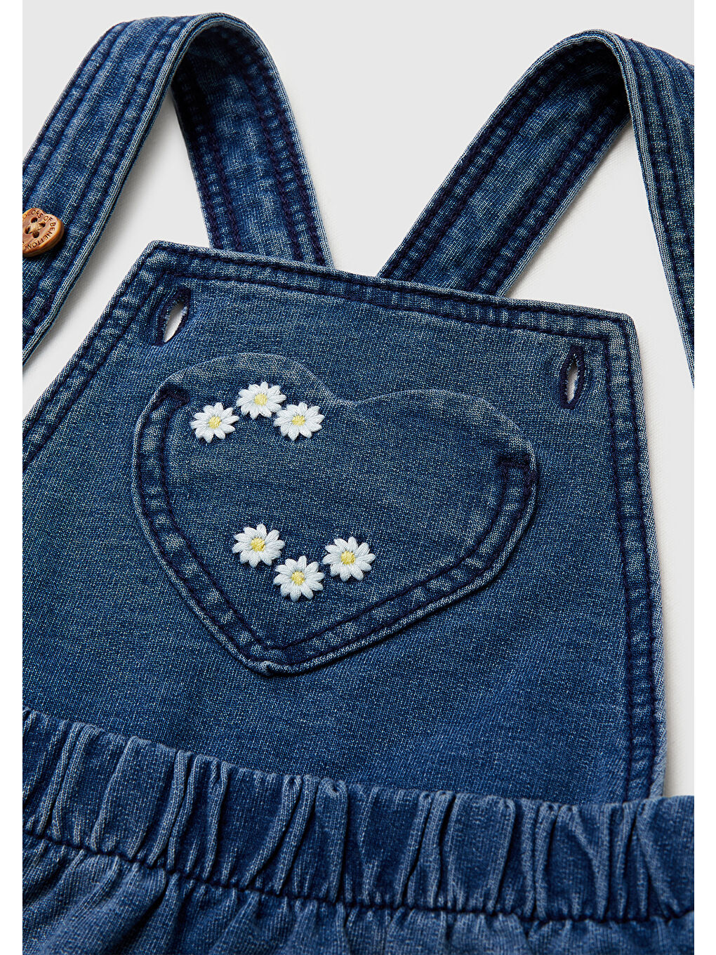 Bebek Lacivert Kalp Cepli Askılı Denim Tulum Etek-2